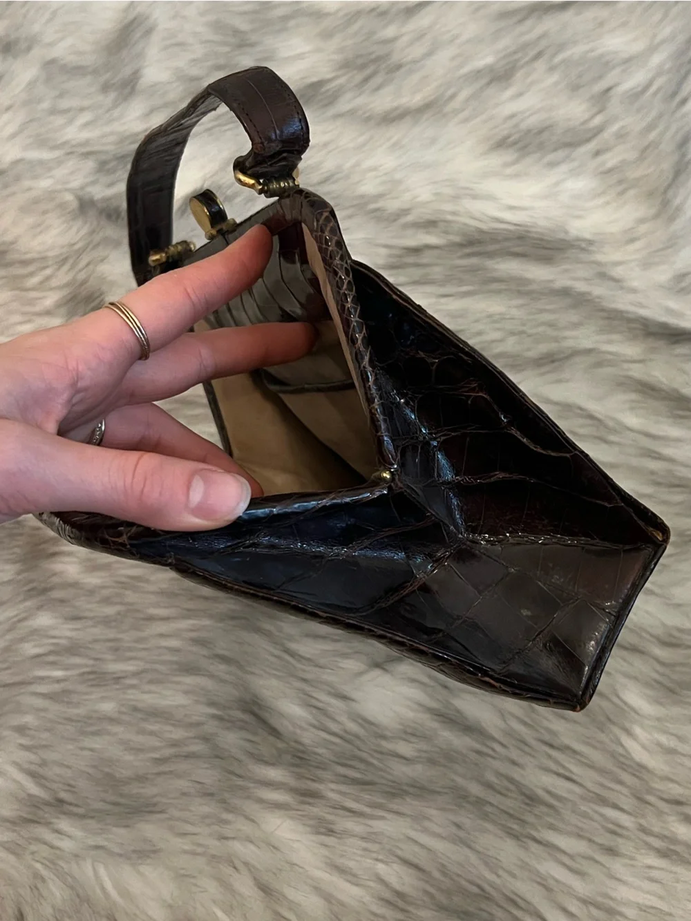 Vintage 1950’s brown exotic genuine crocodile/alligator leather skin handbag